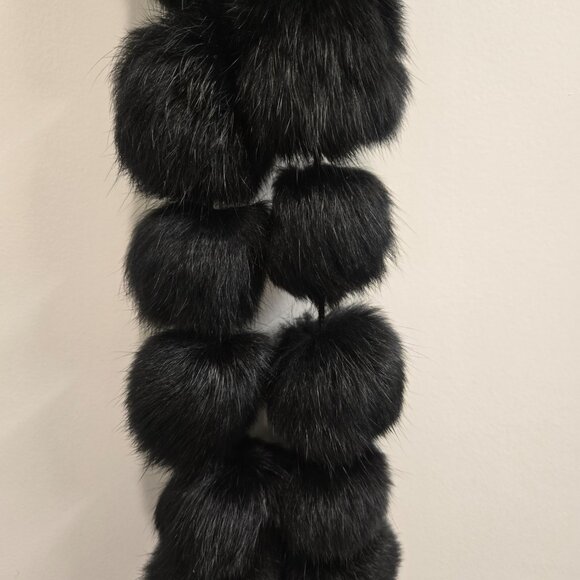 Extra Long Black Rabbit Fur Pompom Scarf #2 - Picture 4 of 4